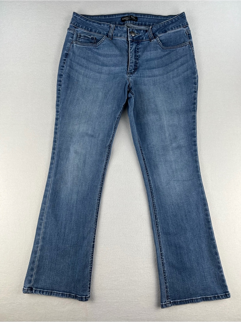 Riders By Lee Womens Mid Rise Boot Cut Medium Wash Blue Jeans Size 14P